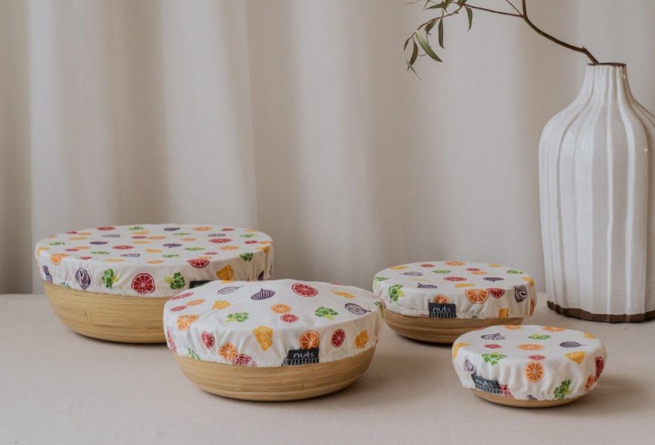 nuts innovations Textil Schüsselabdeckung "Früchte & Gemüse" 3er Set