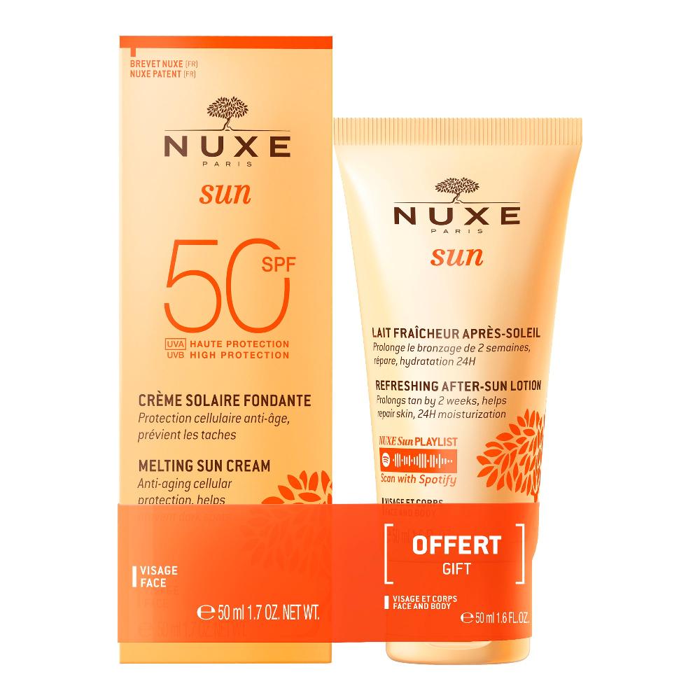 Nuxe Duo Crème Solaire Fondante Haute Protection SPF50 Visage Et Lait Fraicheur Après-Soleil 50ml Offert