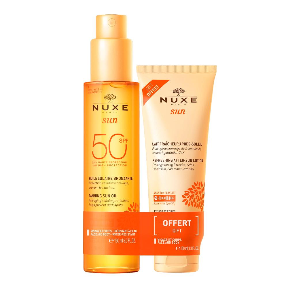 Nuxe Duo Huile Solaire Bronzante Haute Protection SPF50 Et Lait Fraicheur Après-Soleil 100ml Offert