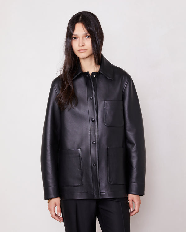 Officine Generale Blouson Dalia Cuir D'agneau Contrecollé NOIR