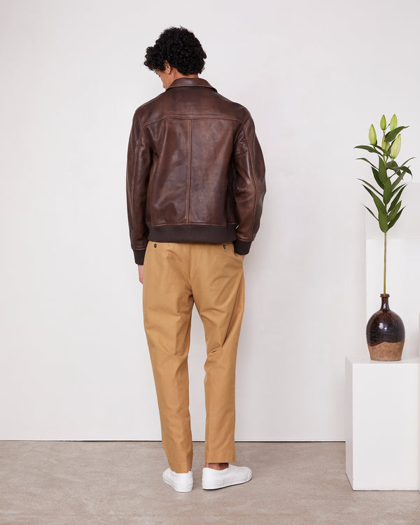 Officine Generale Bomber Cesario CUIR D'AGNEAU MARRON FONCE