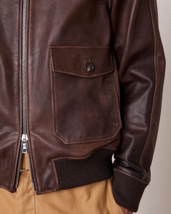 Officine Generale Bomber Cesario CUIR D'AGNEAU MARRON FONCE