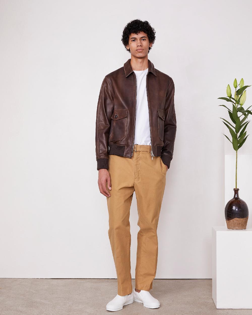officine generale Bomber cesario CUIR D'AGNEAU MARRON FONCE