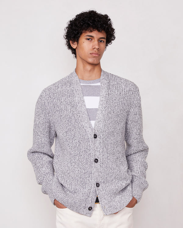Officine Generale Cardigan Miles Coton Organique ECRU/MIDGREY/DKGREY