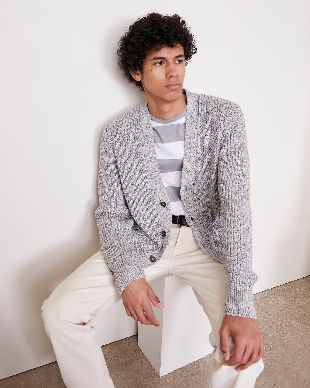 officine generale Cardigan miles Coton organique ECRU/MIDGREY/DKGREY