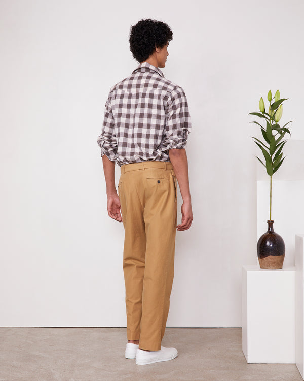 Officine Generale Chemise Alex Carreaxu Coton Lin Japonais BEIGE/BROWN/NAVY