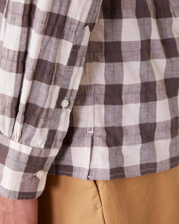 Officine Generale Chemise Alex Carreaxu Coton Lin Japonais BEIGE/BROWN/NAVY