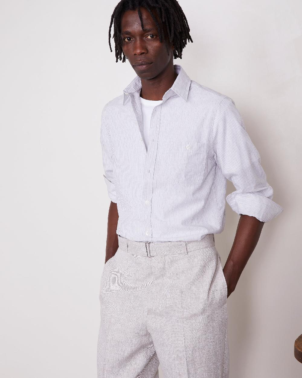 officine generale Chemise alex COTON LYOCEL LIN WHITE/GREY