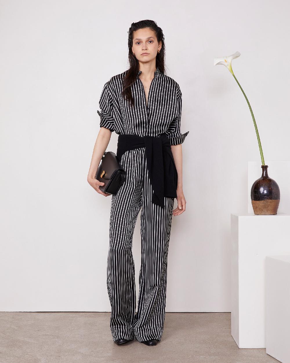 officine generale Chemise augustine SATIN DE VISCOSE BLACK/WHITE