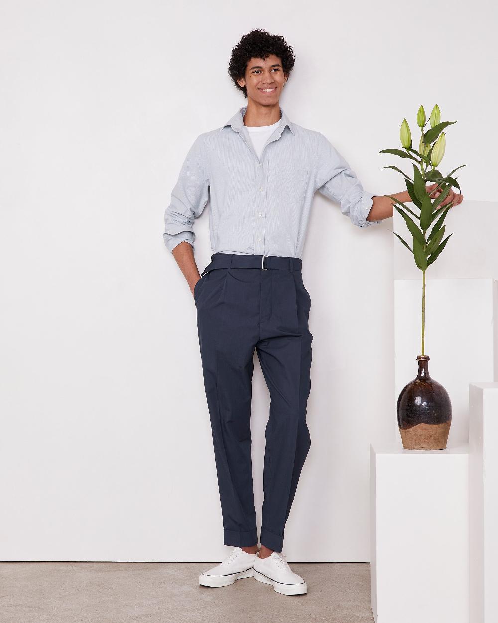 officine generale Chemise bart Mini rayures en coton WHITE/LIGHTBLUE