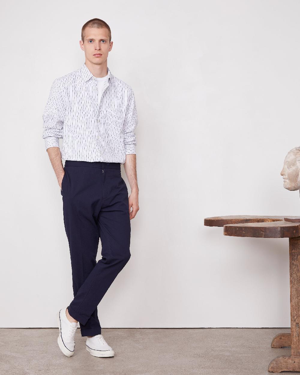 officine generale Chemise benoit COTON LIN WHITE/NIGHTSKY