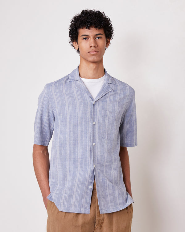 Officine Generale Chemise Luis Rayures Oxford Lyocell INDIGO