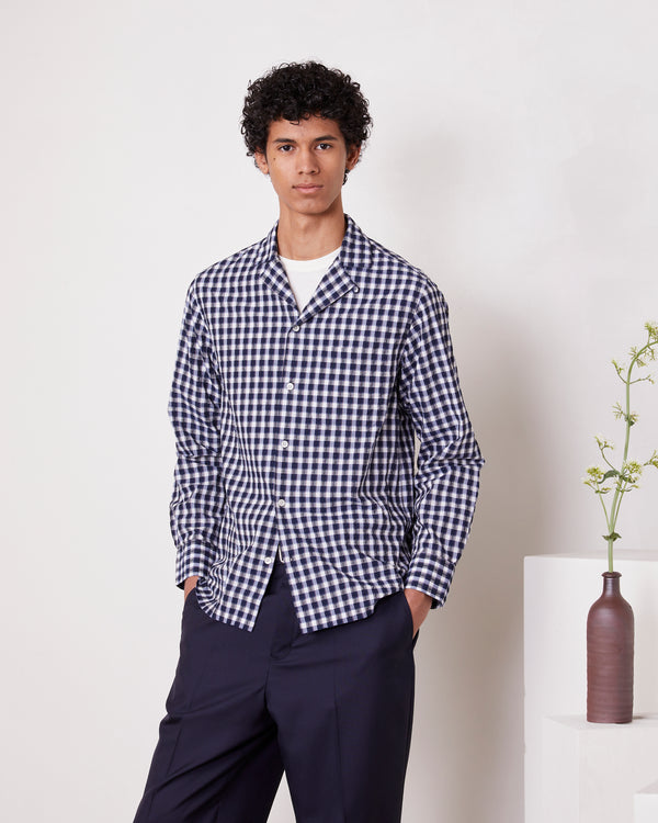 Officine Generale Chemise Luis Seersucker En Coton Japonais WHITE/NAVY/BURGUNDY