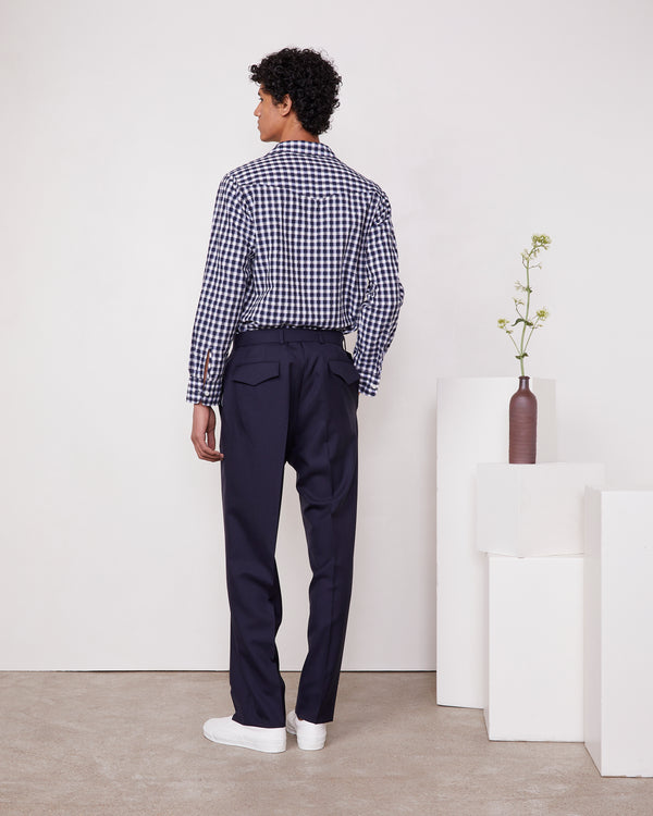 Officine Generale Chemise Luis Seersucker En Coton Japonais WHITE/NAVY/BURGUNDY