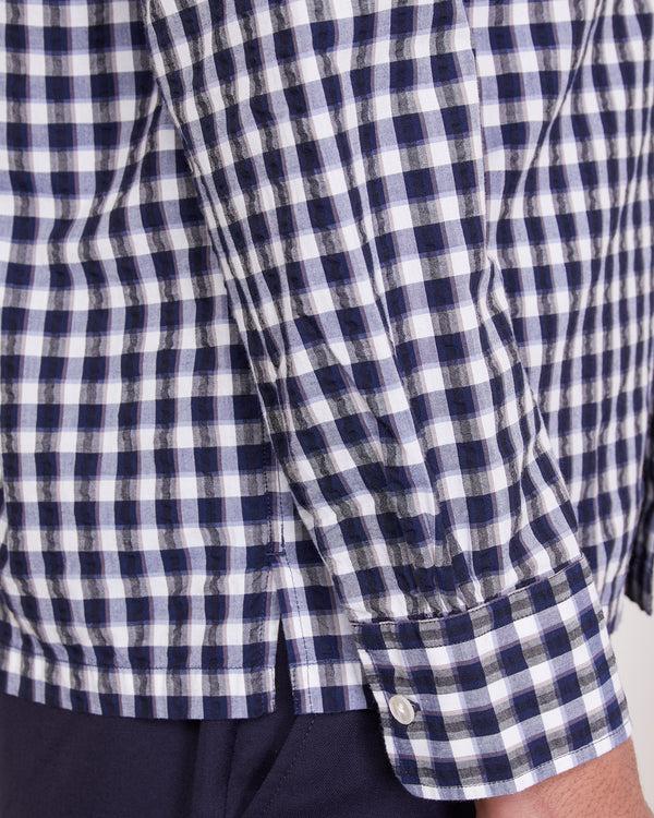 Officine Generale Chemise Luis Seersucker En Coton Japonais WHITE/NAVY/BURGUNDY
