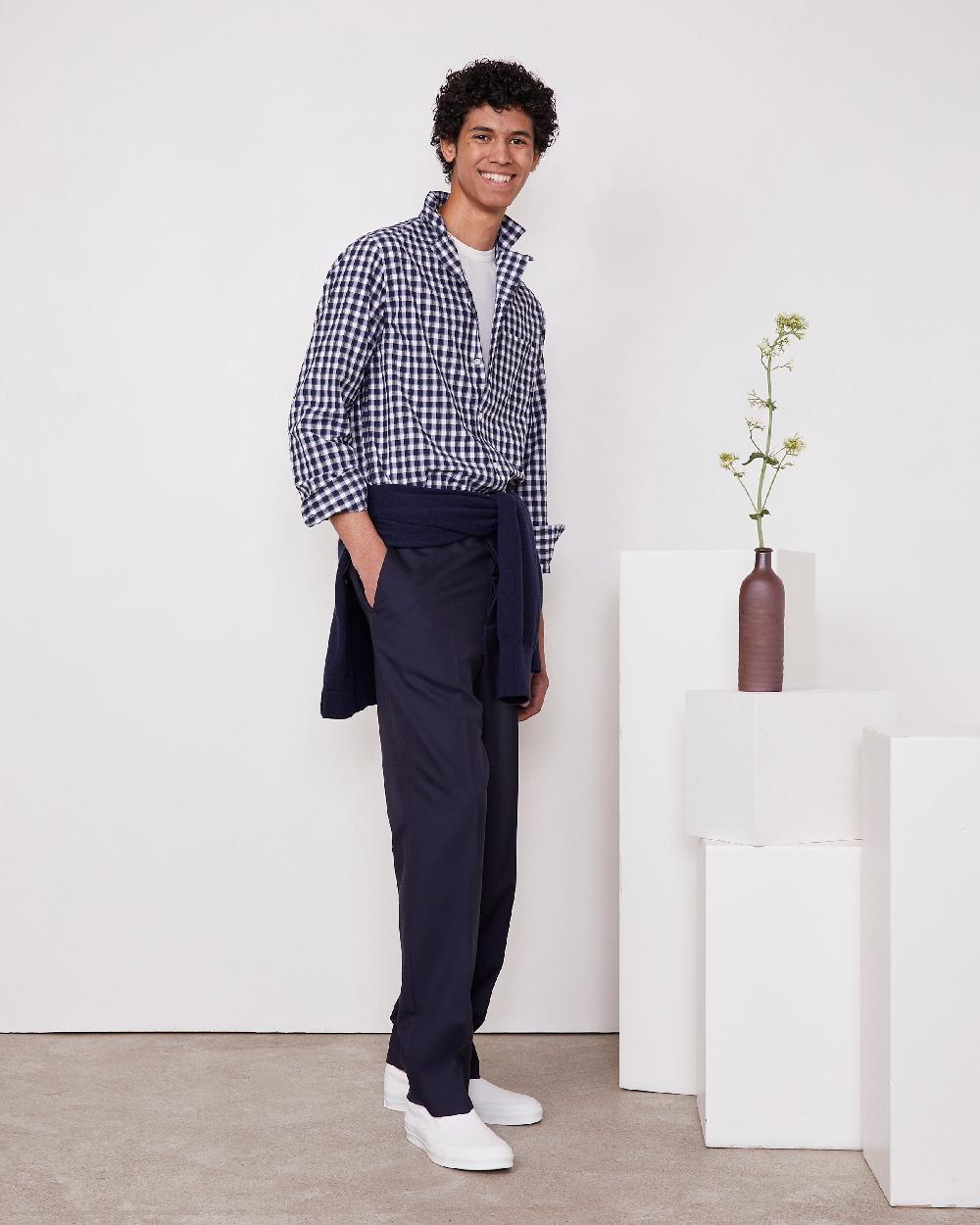 officine generale Chemise luis Seersucker en coton japonais WHITE/NAVY/BURGUNDY