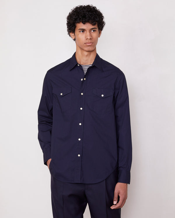Officine Generale Chemise Maverick Popeline De Cotton MARINE FONCE