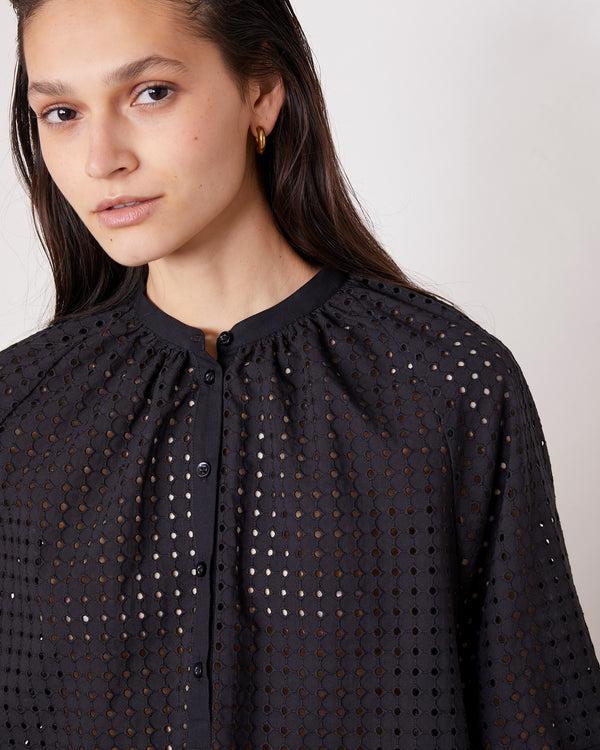 Officine Generale Chemise Noria POPELINE DE COTON BRODÉE NOIR