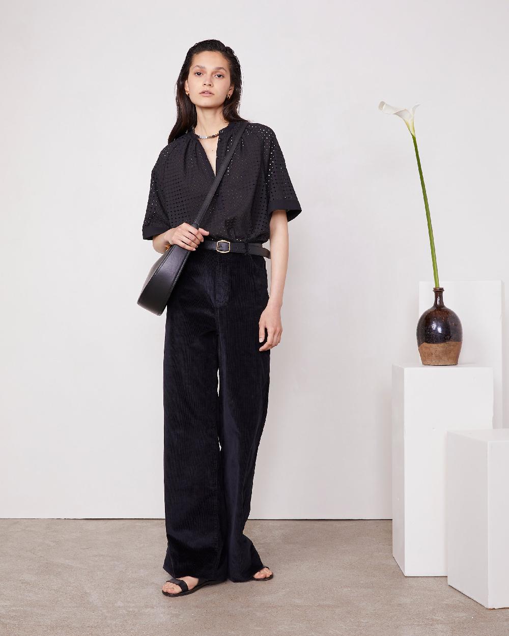 officine generale Chemise noria POPELINE DE COTON BRODÉE NOIR