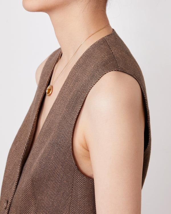 Officine Generale Gilet Cleo Mélange De Coton Et De Lin TOFFEE/BLACK