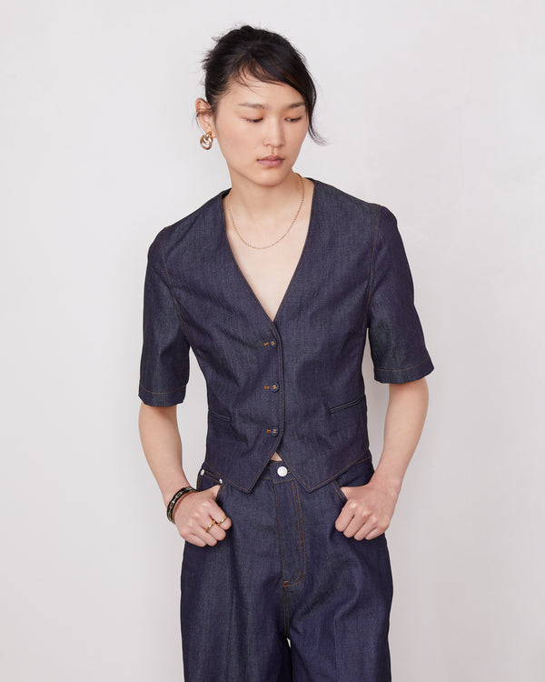 Officine Generale Gilet Lubena COTON LYOCELL MODAL DARK INDIGO