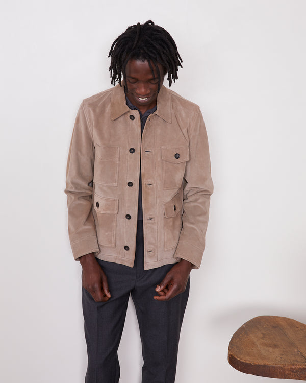Officine Generale Blouson Elvis CUIR DE VEAU TAUPE