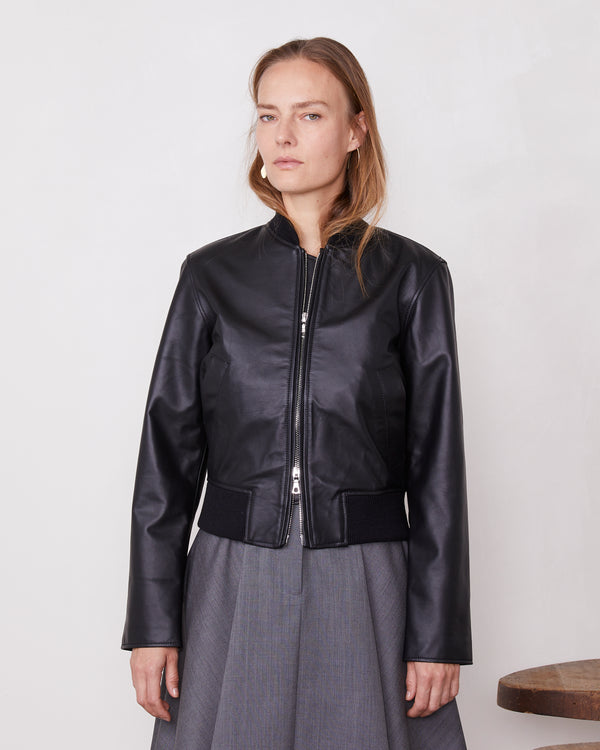 Officine Generale Bomber Nela CUIR LISSE NOIR