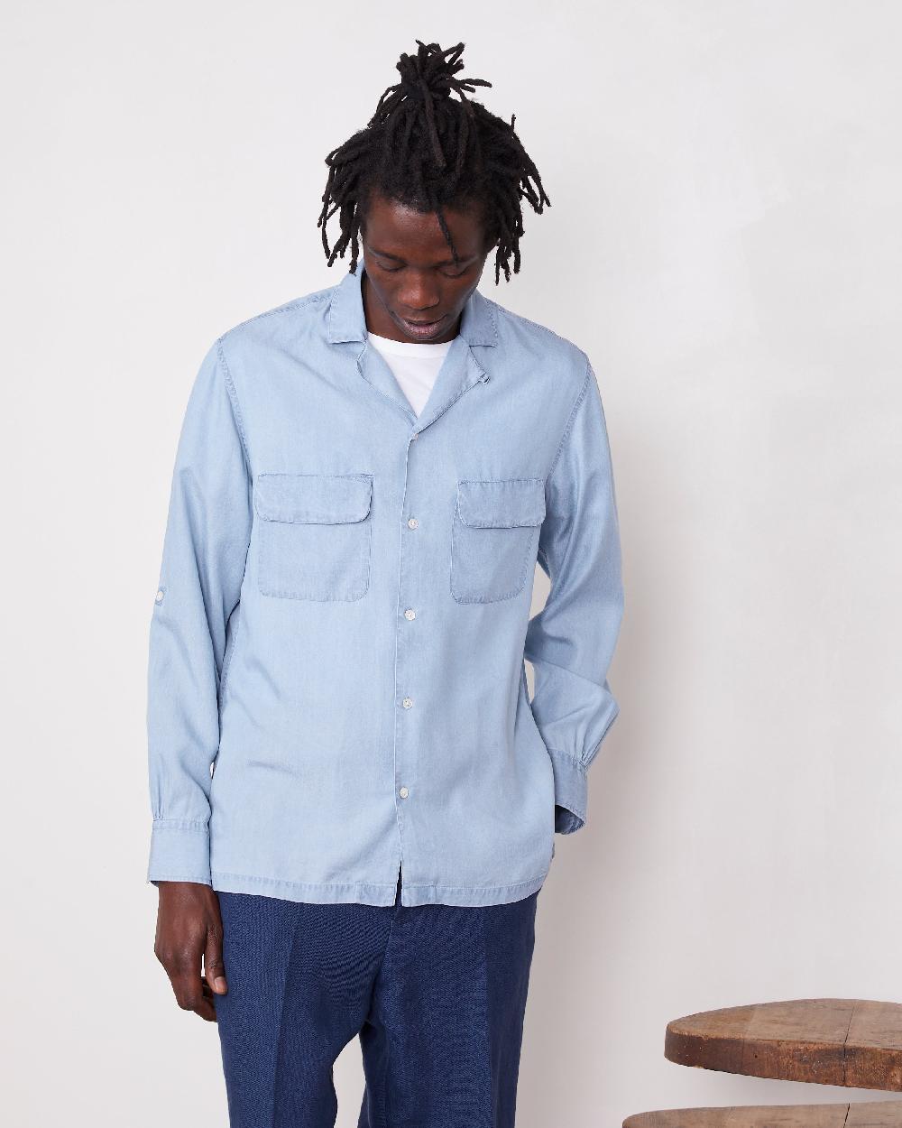 officine generale Chemise leto LYOCELL BLEU CLAIR