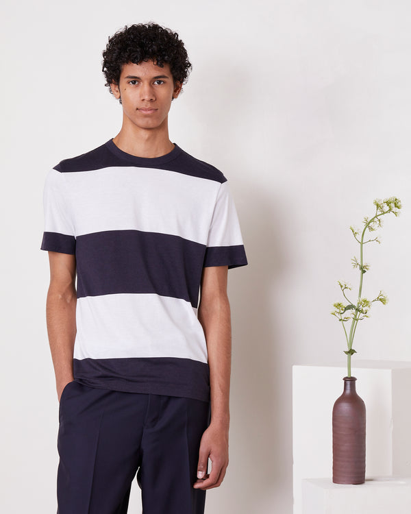 Officine Generale T-shirt Coton Lyocell Rayé