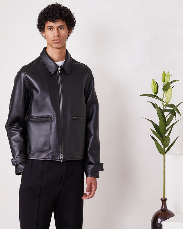 Officine Generale Veste Milan CUIR D'AGNEAU NOIR
