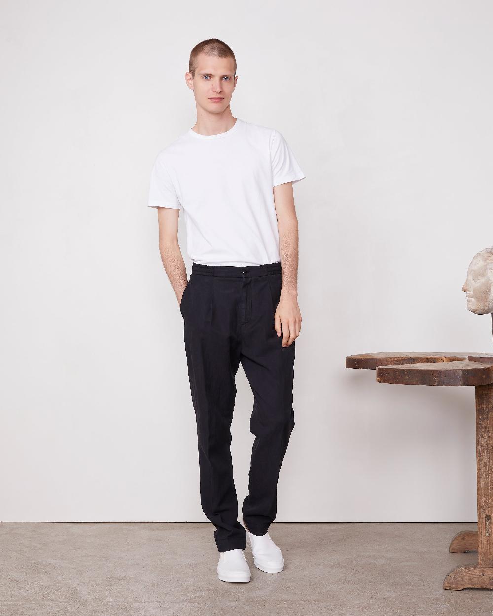 officine generale Pantalon drew LYOCEL LIN COTON NOIR