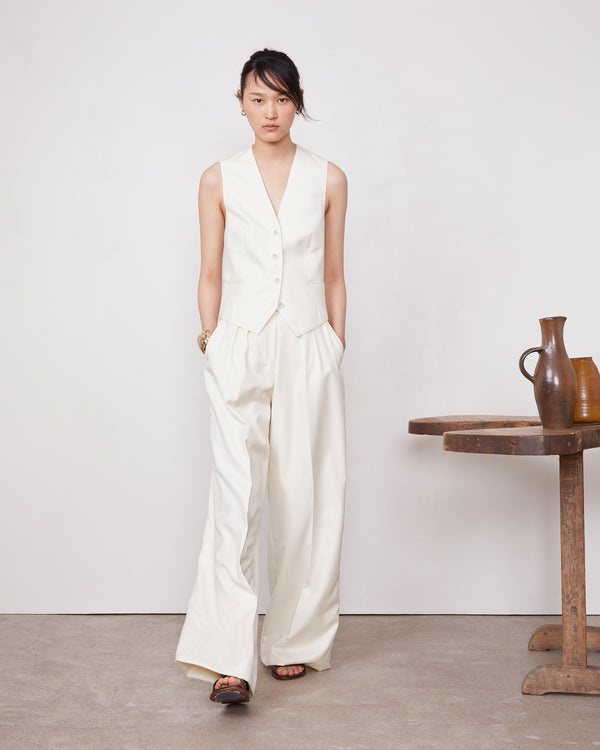 Officine Generale Pantalon Elia Laine Vierge Italienne ECRU