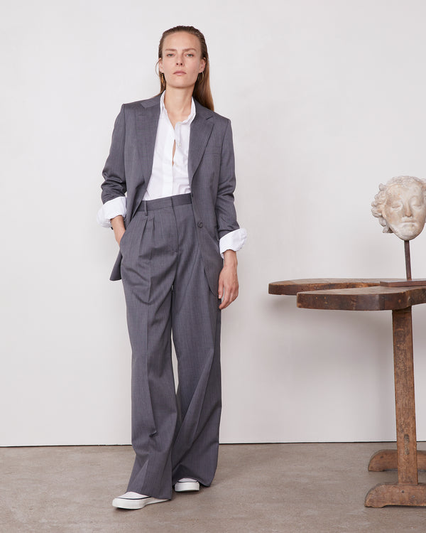 Officine Generale Pantalon Elia Laine Vierge Italienne GRIS MOYEN