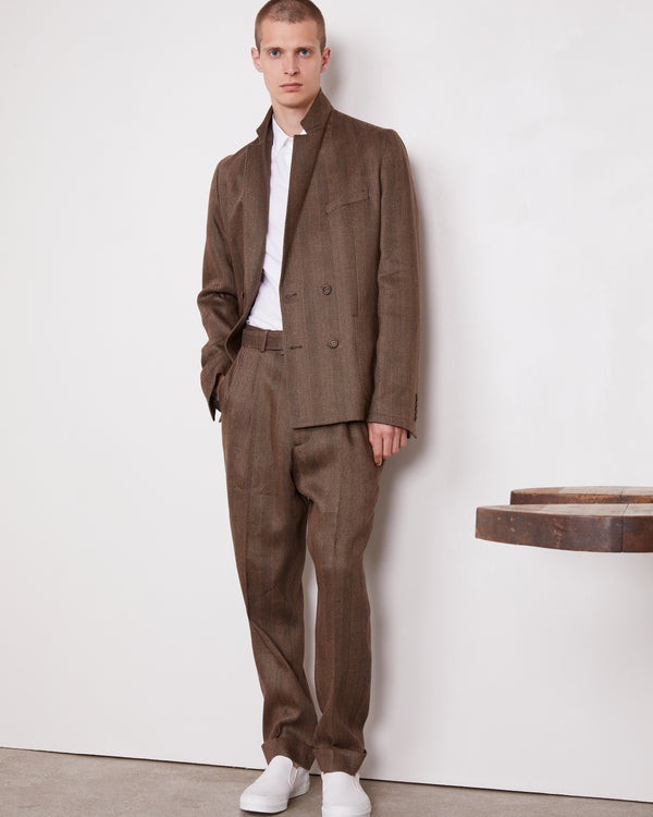 Officine Generale Pantalon Hugo LIN COTON TOFFEE/BLACK