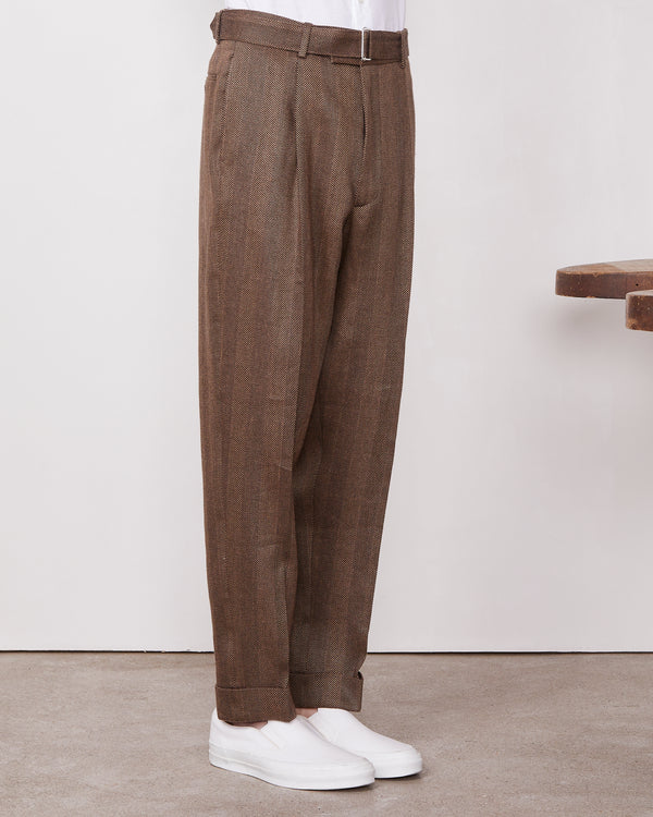 Officine Generale Pantalon Hugo LIN COTON TOFFEE/BLACK