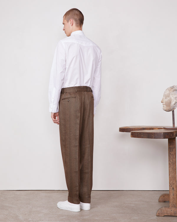 Officine Generale Pantalon Hugo LIN COTON TOFFEE/BLACK