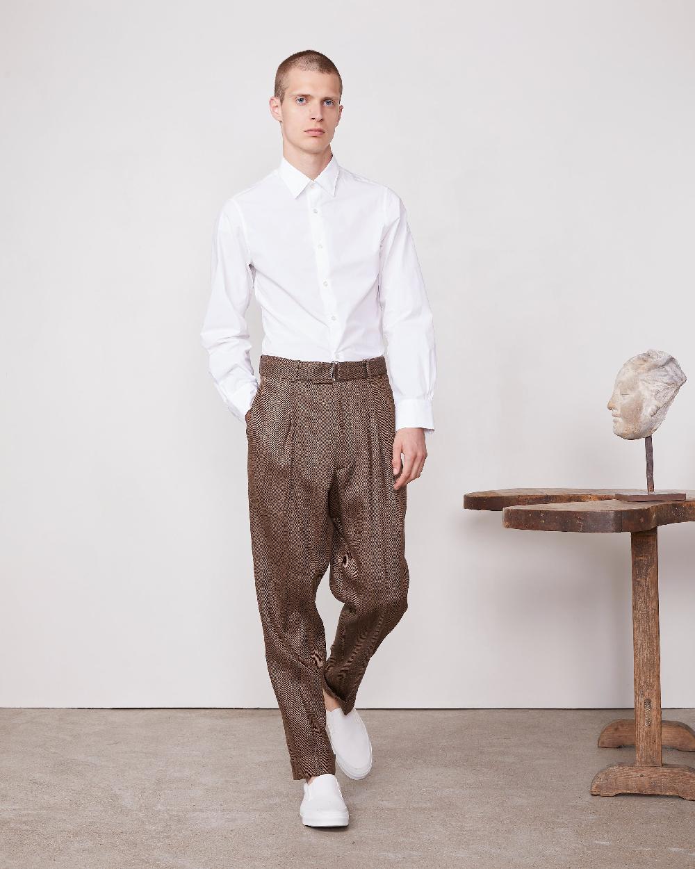 officine generale Pantalon hugo LIN COTON TOFFEE/BLACK