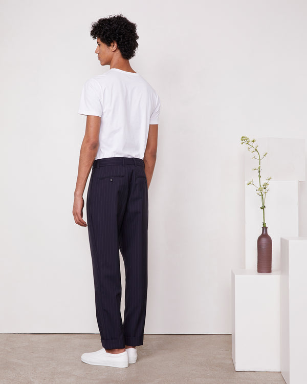 Officine Generale Pantalon Pierre PINSTRIPE EN LAINE TROPICALE DARNAVY/WHITE