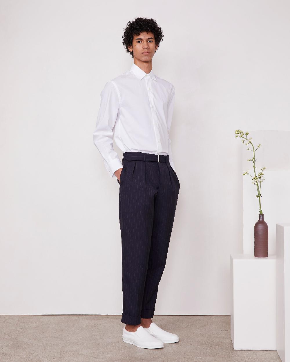 officine generale Pantalon pierre PINSTRIPE EN LAINE TROPICALE DARNAVY/WHITE