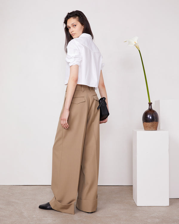 Officine Generale Pantalon Rosalia LAINE ITALIENNE KHAKI