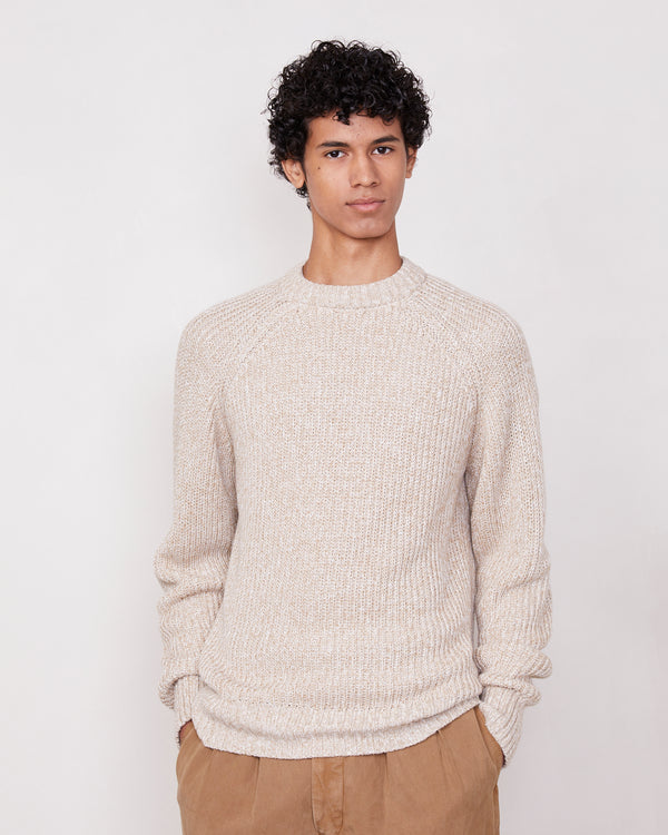 Officine Generale Pull Ray Coton Organique ECRU/KHAKI