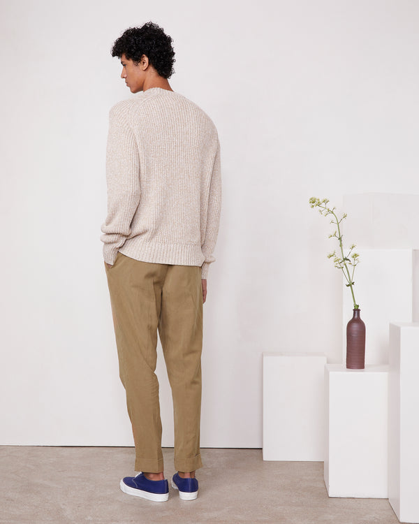 Officine Generale Pull Ray Coton Organique ECRU/KHAKI