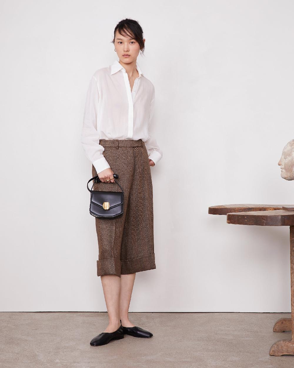 officine generale Short ysee Mélange de coton et de lin TOFFEE/BLACK