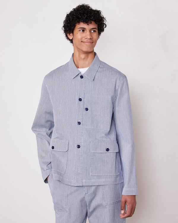 Officine Generale Surchemise Gibson Coton Rayé Hickory WHITE/INDIGO