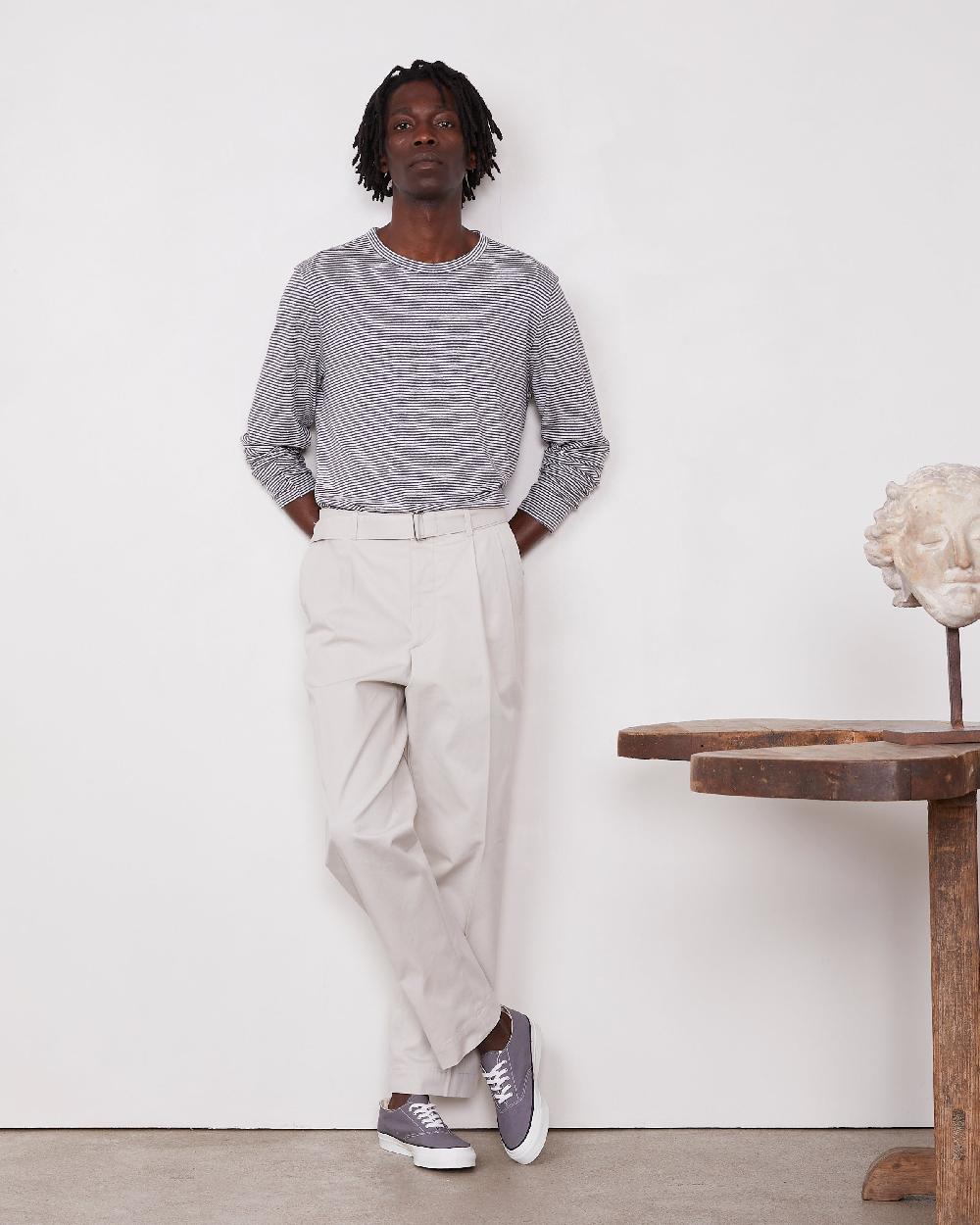 officine generale T-shirt COTON LIN HEATHER GREY/ECRU