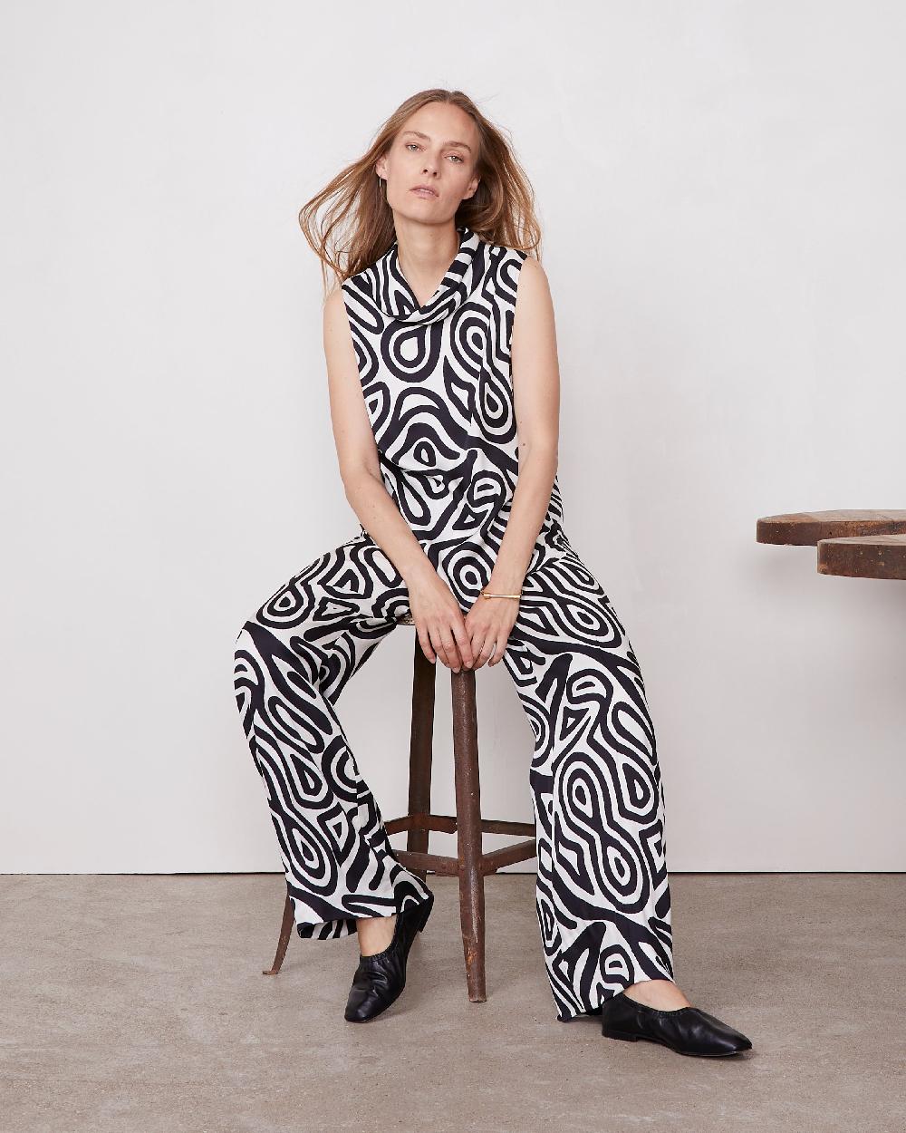 officine generale Top svelta Viscose italienne BLACK/ECRU