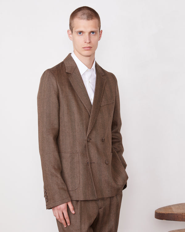 Officine Generale Veste Leon LIN COTON TOFFEE/BLACK