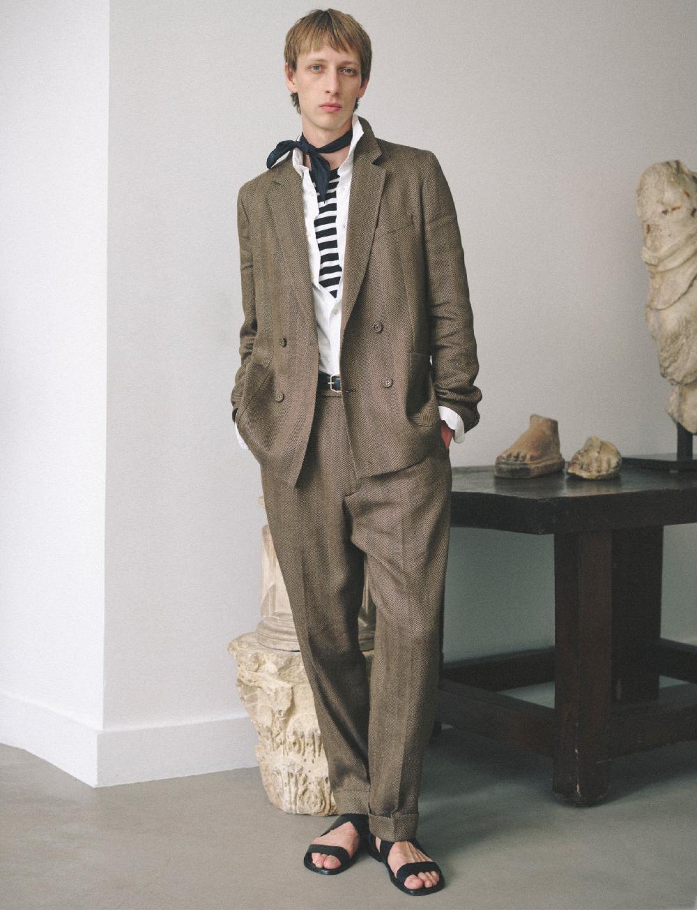 officine generale Veste leon LIN COTON TOFFEE/BLACK