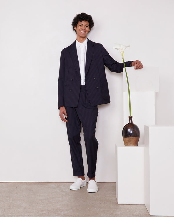 Officine Generale Veste Leon PINSTRIPE EN LAINE TROPICALE DARNAVY/WHITE