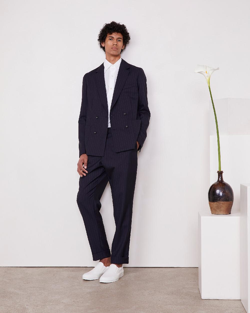 officine generale Veste leon PINSTRIPE EN LAINE TROPICALE DARNAVY/WHITE